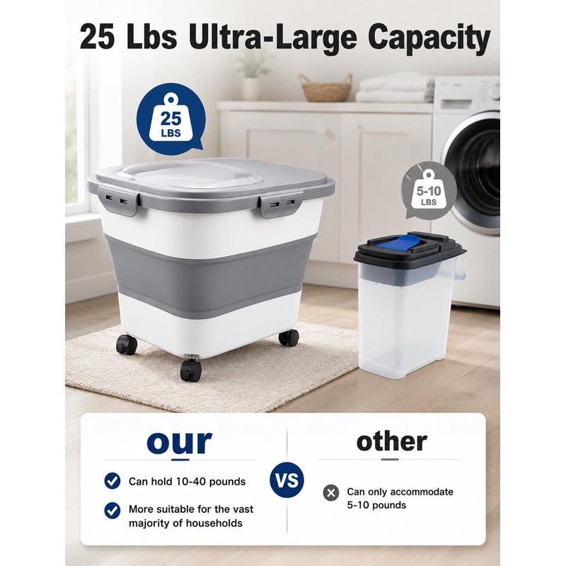 Collapsible Wood Pellet Storage Containers 25 Lbs with Rolling Casters