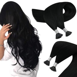 Sunny Hair I Tip Hair Extensions 50G Itips Human Hair Extensions for Women Real Human Hair Straight I Tip Hair Extensions Human Hair Black 24inch
