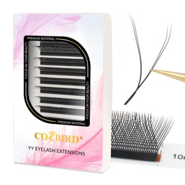 COZBIRD yy Eyelash Extensions Accessories, Ready-to-Use Fans, 4D, 2D Eyelash Fans, Mega Volume, Self-Fanning Artificial Natural Eyelashes (Thickness 0.07 mm, C Curl, 10 mm)
