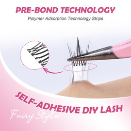 MozyVex 30PCS Enduring Self-Adhesive Eyelashes Cluster DIY Pre-Glued Cluster Lashes Extension D Curl No Glue Need Eyelashes 10-16mm with Lash Tweezers 1 STEP Easy to Apply(PGEC04)