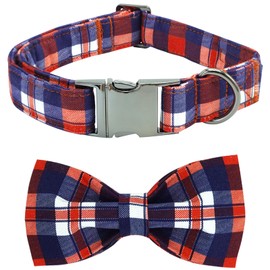 Bobo Rainbow Plaid Print Pet Collar with Bow Tie - Adjustable Metal Buckle Collar Gift for Small Dogs