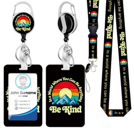 Id Badge Holder with Lanyard, Positive Badge Holder with Reel Retractable Detachable Name Card Tag Vertical ID Protector Badge Reel for Nurse Doctor Office Employees Women(Mountain Peak)…