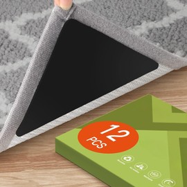 Timotech 12 Unidades de Almohadillas de Agarre para Alfombras, Cinta Antideslizante Triangular, Antiderrapante y Reutilizable de Doble Cara, Agarres Antideslizantes para Alfombras para Tapetes