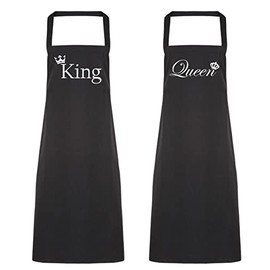 Couples King and Queen Crown Black Apron Set Novelty Gift Wedding Anniversary Husband Wife House Warming Kitchen Present