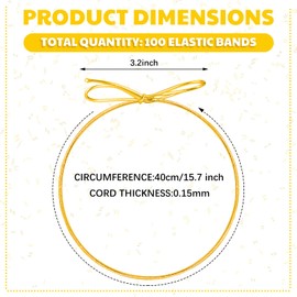 Jutom 100 Pcs Stretch Loops 16" Metallic Elastic Cord, Pre Tied Ornament Strings, Elastic Ribbon for Tags, String Bows for Christmas Decoration Gifts Wrapping Boxes (Gold,Silver)