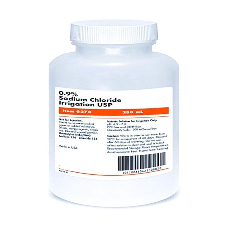 Solución salina estéril de 250 ml (8.5 fl oz) de