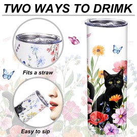 Newtay 3 Pcs Black Cat Tumbler with Lid Funny Black Cat Cup with Straw Stainless Steel Double Walled Insulated Travel Coffee Cup for Cats Lovers Xmas Winter Holiday Birthday Party Gifts