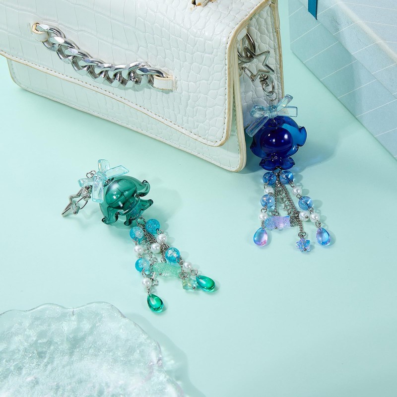 WEWAYSMILE Cute Blue Jellyfish Keychains for Women Acrylic with Bow