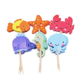 TOYANDONA 48 Pezzi Oceano Mare Animali Cupcake Toppers, Cartone Animato Mare Animale Cupcake Scegli Decorazioni Torta per Sotto La Festa Di Compleanno A Tema Del Mare