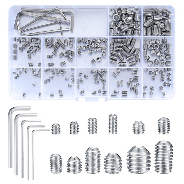 240 Pcs Grub Screws Set, Cup Point Hex Head Screw