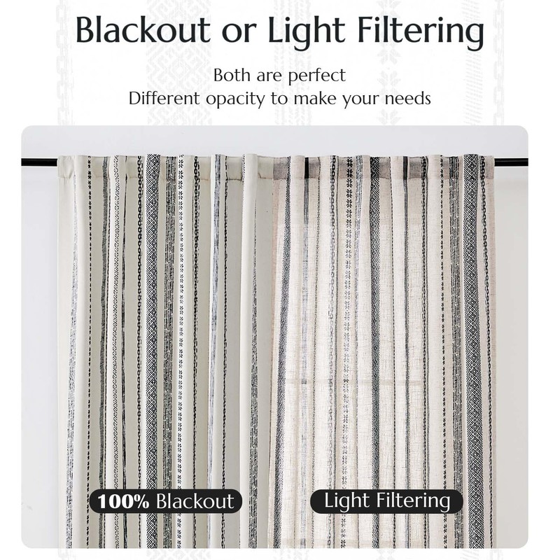 jinchan Linen Blend Boho Curtains for Living Room, 96 Inch