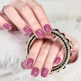Gel Suave Rosa Rosa Presione En Las Uñas - Uñas Postizas - Acabado Brillante Dedo Uñas para Uso Diario - Uñas Postizas Reutilizables Acrílicas Cuadrad
