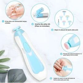 Kit Lima De Uñas Eléctrica Portátil Para Bebé Con Luz 6 En 1                                                                                          