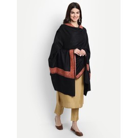 Zamour Kashmiri Indian Sozni Embroidery Pashmina Wool Shawl Scarf for Women (Black)
