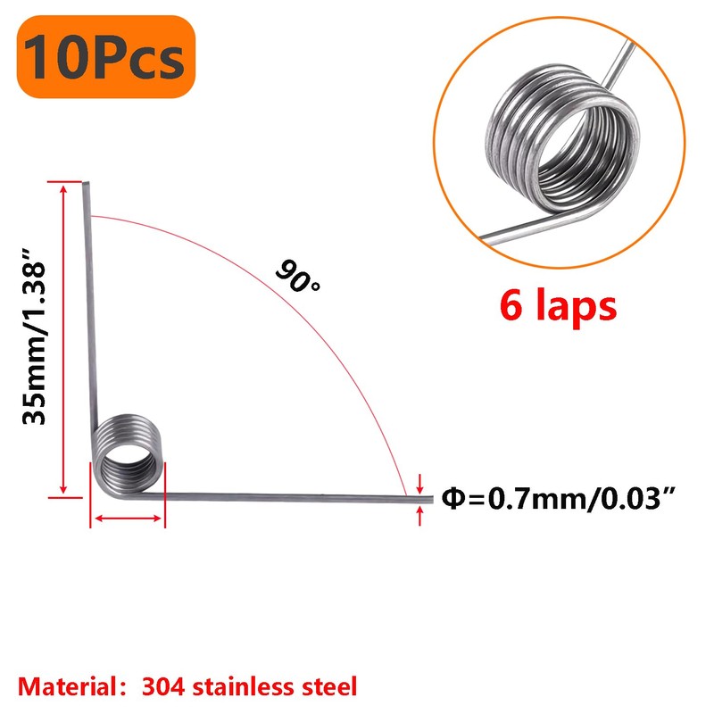 Ctyjia 10 PCS 304 Stainless Steel Torsion Spring, 0.7mm Wire