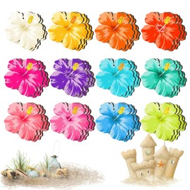 36 Pcs Spring Flower Ornaments for Trees Hawaiian Summer Tree Decorations Hanging Tree Flower Wooden Hibiscus Hanging Garden Ornaments for Birthday Wedding Themed Summer Holiday Party Decoration