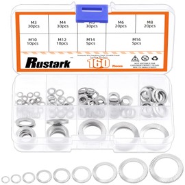 Rustark 160Pcs 9 Sizes 304 Stainless Steel Double Side Lock Washers Silver Tooth Lock Washer Metric Wedge Lock Washer Vibration Resistant Safety Washers for Construction Railway