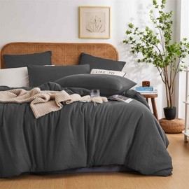 YASMENG Charcoal Grey Duvet Cover King Size Ultra Soft Washed Microfiber Dark Gray Bedding Comforter Cover for All Seasons Solid Color Shabby Chic Minimalism Bedding Set with Zipper & Pillowcase