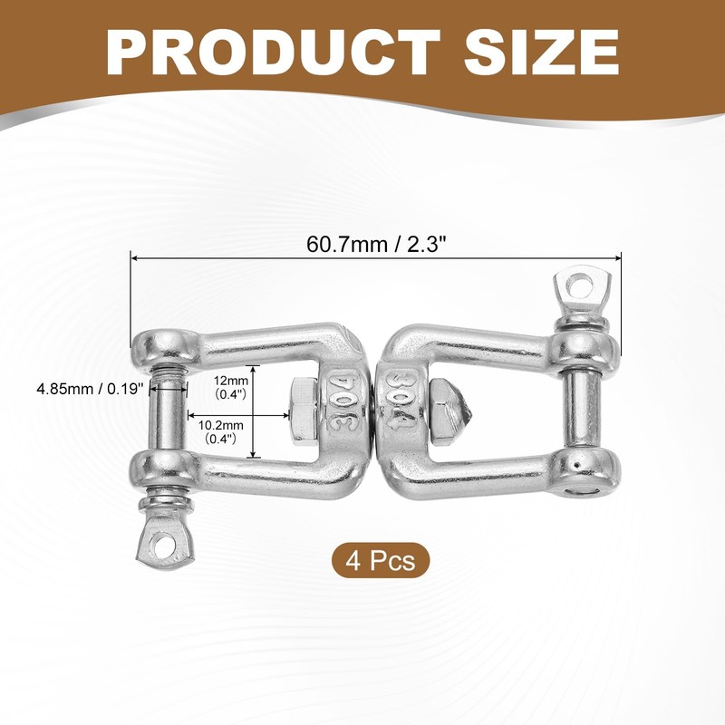sourcing map Heavy Duty M5 Double Swivel Eye Hook, 304