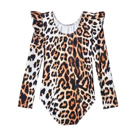 Tziharora Leotards for Girls 7-8 Years Old Long Sleeve Ruffle Gymnastics Bodysuits Black Leopard Outfits