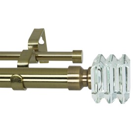MERIVILLE 1-Inch Diameter Lione Telescoping Double Window Treatment Curtain Rod, Crystal Finial, 84-Inch to 120-Inch, Antique Brass