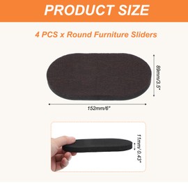 PATIKIL 3 1/2" Furniture Sliders, 4 Pcs Reusable Furniture Sliders for Hardwood Floors, Oval Sliders for Moving Furniture on Carpet, Easily Move Appliances, Beds, Sofas, Wardrobes, Brown