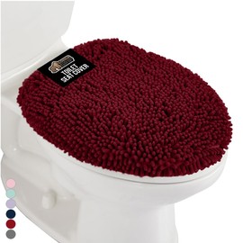 GORILLA GRIP Soft Chenille Bathroom Toilet Lid Cover, Machine Washable Seat Covers, 19.5x18.5, Stays in Place Rubber Backing, Fits Most Round, Elongated and Oblong Lids, Accessories Decor, Burgundy