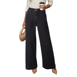 Dokotoo Women's Casual High Waisted Jeans for Women Baggy Wide Leg Loose Stretch Denim Pants Black Size 10