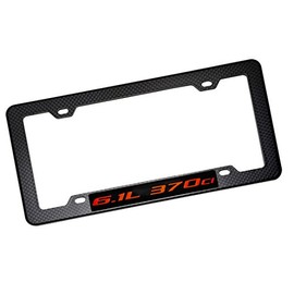 ERPART Black Carbon Fiber Look License Plate Frame with 6.1L 370ci RED on Black Highly Polished Real Aluminum Emblem