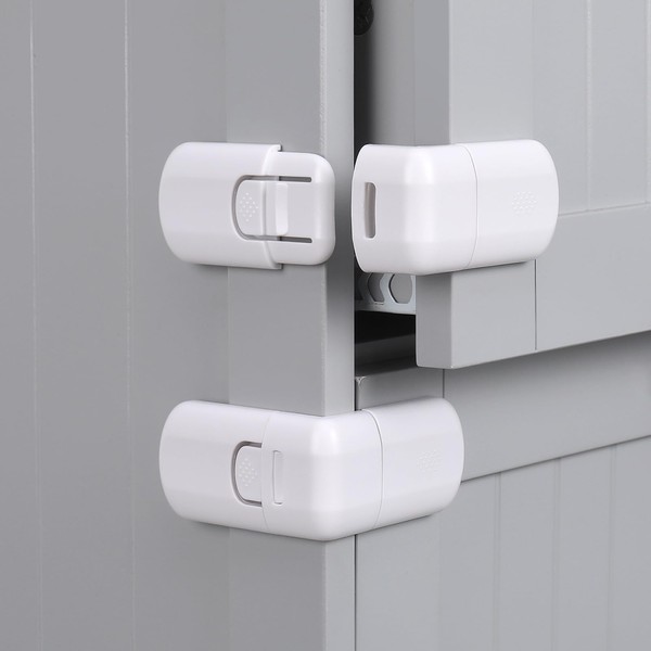 RosewineC 4 Pack Safe Cupboard Locks for Children,Baby Proof Corner Locks for Cabinet,Drawer,Cupboard,Refrigerator,Closet,Oven,Trash,Toilet,Oven,Easy Installation (White)