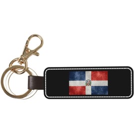 Llavero de la bandera de la República Dominicana para hombres y mujeres, llavero de cuero, accesorio de regalo