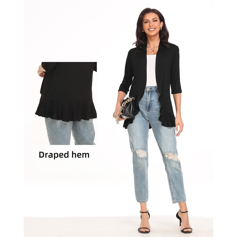 Argstar Women's Lightweight Cardigans, Casual Open Front Soft Draped Ruffles