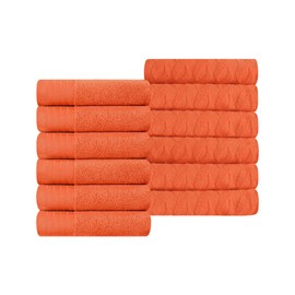 Superior Turkish Cotton Jacquard Solid 12-Piece Washcloth/Face Towel Set, Small Decorative Towels for Facial, Cleaning, Spa, Resort, Gym, Bathroom Decor, Home Essentials, Quick Dry, Emberglow
