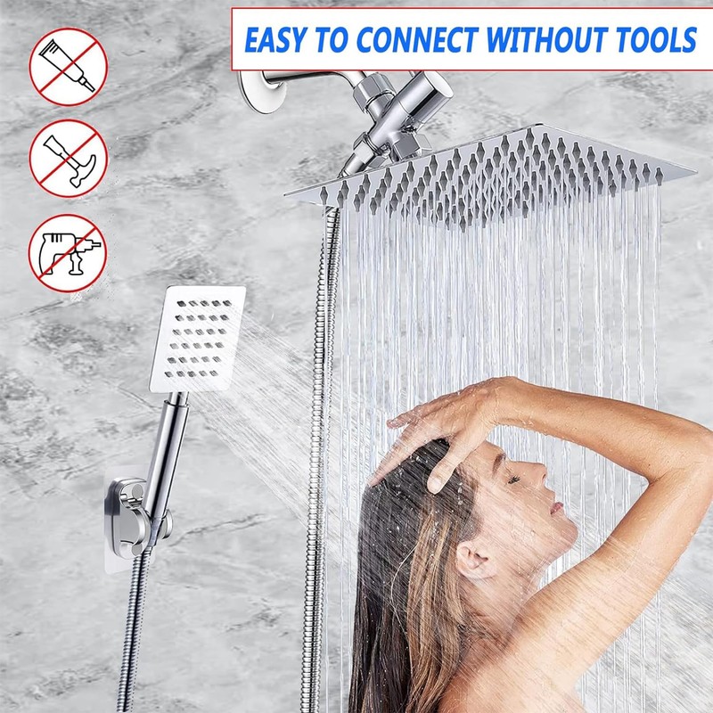 Dual Shower Head Combo, All Metal 8'' Rainfall Shower Head