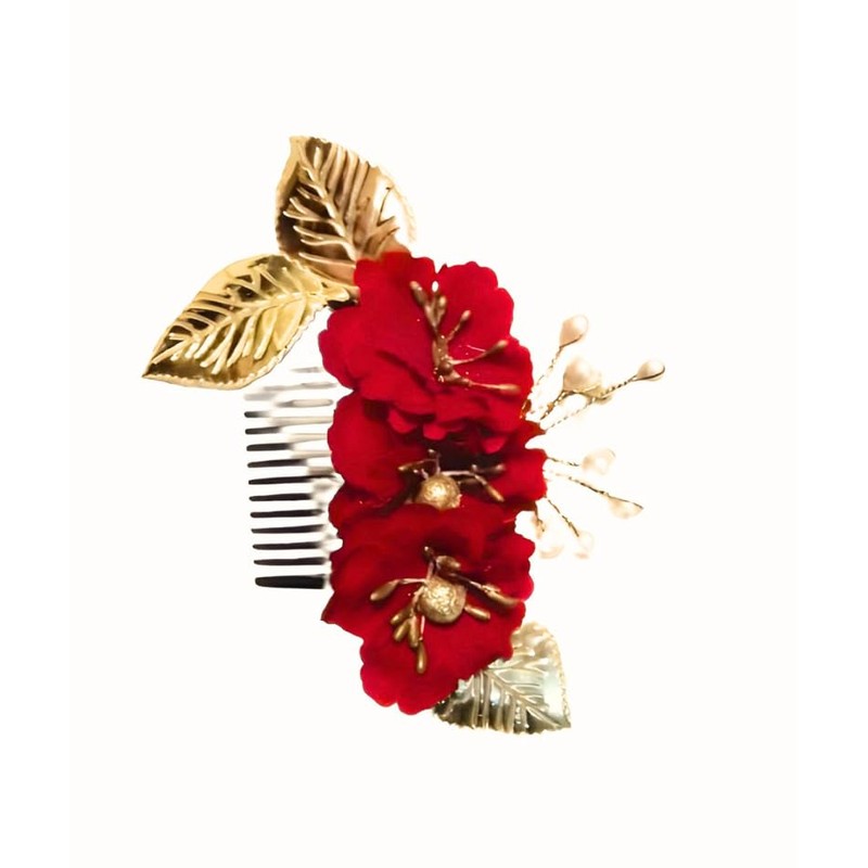 Generic Pranodhika Creation Women Rose Hairpin (Red and Golden), 1