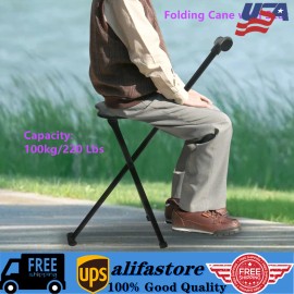 Unbranded Walking Stick with Seat Folding Cane Chair Portable Elders Travel Hiking Chair