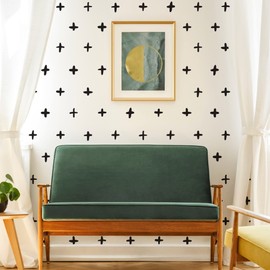 Black Vinyl Plus Sign Wall Decals, Peel and Stick Modern Boho Minimalist Geometric Wall Stickers for Nursery Bedroom Bathroom Living Room Home Wall Decor