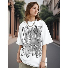 Vamtac Graphic Tees Y2K Oversized Vintage White T Shirts for Men Casual Liquid Metal Design Tops Summer Cotton Unisex White Medium