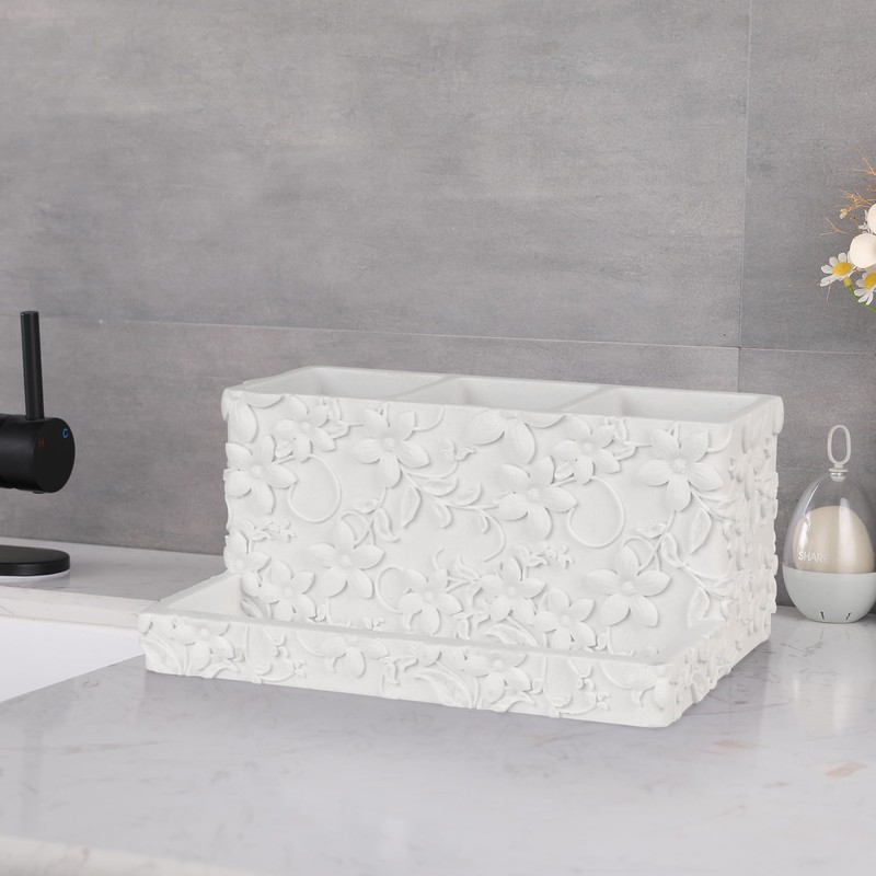 WHITE FLORAL BATHROOM TRAY for COUNTERTOP organizer for bathroom