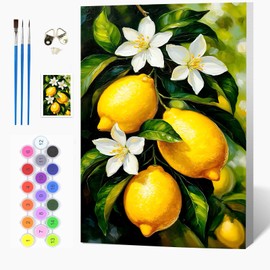 Auremi Lemon Framed Paint by Number for Adults,DIY Flower Painting by Number Kits on Canvas Acrylic Oil Painting Kits for Adults Paint by Number Kits for Home Decor 20x30cm
