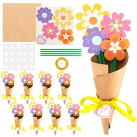 24 Pieces DIY Flower Paper Crafts Flower Bouquet Craft Kit Homemade Bouquet Greeting Cards Mother's Day Father's Day Birthday Gifts Thank You Teacher Cards Homeschool Teachers Fun Activities