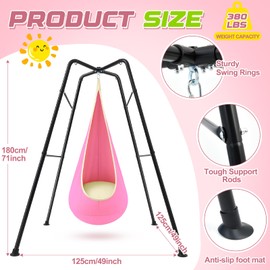 Lingvee Swing Stand Frame with Sensory Pod Chair and Swings Set Kid Heavy-Duty Metal Swing Frame Hammock Chair Stand Tree Saucer Sensory Round for Kids Adult Indoor Outdoor Backyard Park(Pink)