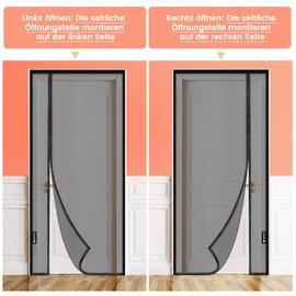 Side Opening Fly Screen Door, Universal Opening Left and Right, 3.8 cm Wider Door Head, Fly Screen Balcony Door, No Drilling, Fly Screen Magnet for Sliding Door, Patio Door, 90 x 210 cm