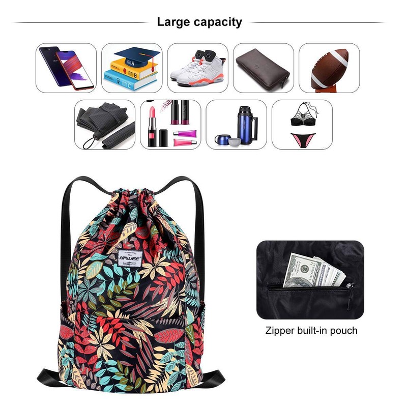 HAWEE Waterproof Drawstring Backpack with Inner Pocket Large Gym Bag