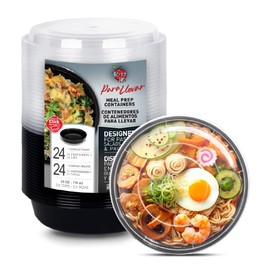 Berry Hip 24 Contenedores para Alimentos Reutilizables de 710 ml (24 oz), Tipo Bowl Hondo con Tapa Transparente, Para Microondas, Congelador y Lavavajillas, Fáciles de Limpiar, Apilables y Ecológicos