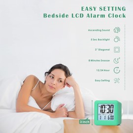 Plumeet Digital Travel Alarm Clock, Easy to Set with Snooze Mode, Soft Night Light, Large Time, Month, Date and Alarm Display, Rising Sound Alarm, Handheld Size (Light Green)