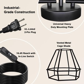HiBay Track Lighting Plug in, 3-Light Directional Ceiling Light Fixture Black, Farmhouse Plug-in Track Light E26 Wall Spotlight with 16.4ft Cord & in-Line On/Off Switch for Kitchen Dining Room