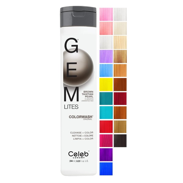 Celeb Luxury Gem Lites Colorwash: Brown Tahitian Pearl, Color Depositing Shampoo, Eliminates Unwanted Red, 10 Traditional Colors, Stops Fade, Cleanse + Color, Sulfate-Free, Cruelty-Free, 100% Vegan