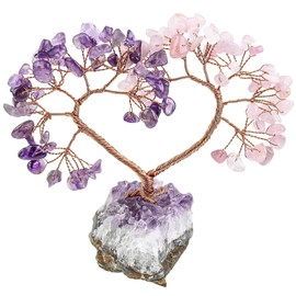 Nupuyai Lucky Tree Decoration Figures Love Tree Heart Shape Desk Decoration Feng Shui Money Tree Made of Quartz Crystal and Amethyst Druse