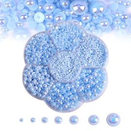 5600PCS Half Round Pearls Flatback Imitation Pearls for Crafts,7 Sizes for DIY Nails Art Crafting,Jewelry Making, Shoes,Cup,Phone Decoration (05 Light Blue AB)
